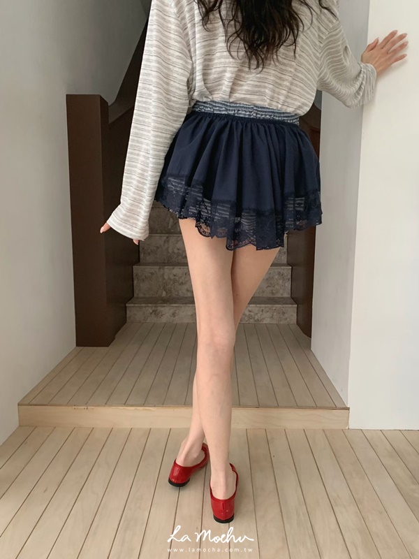 寬蕾絲條紋澎褲裙(闆娘清單)